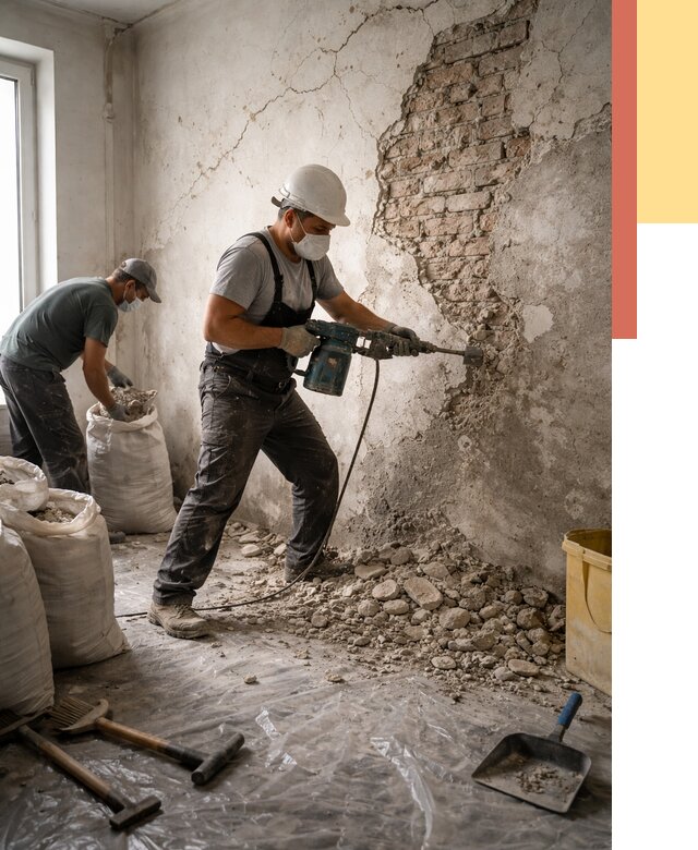 Демонтаж штукатурки со стен в Якутске от 7499 руб/м² — быстро и недорого | ОТДЕЛОЧНИК-Ктс