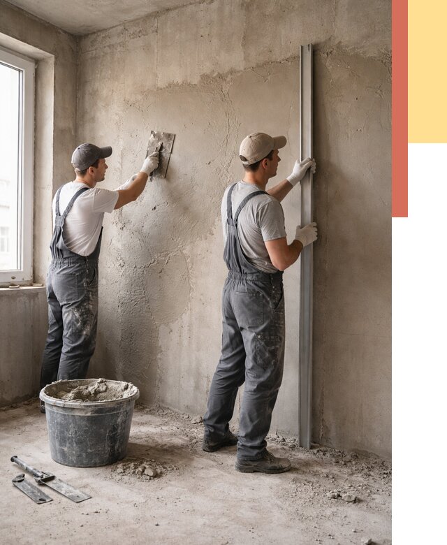Штукатурка бетонных стен в Якутске от 4687 руб/м² — качественно и быстро | ОТДЕЛОЧНИК-Ктс