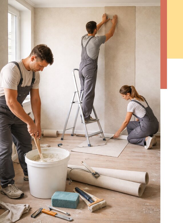 Оклейка стен обоями в Якутске от 3645 руб/м2 — быстро и недорого | ОТДЕЛОЧНИК-Ктс