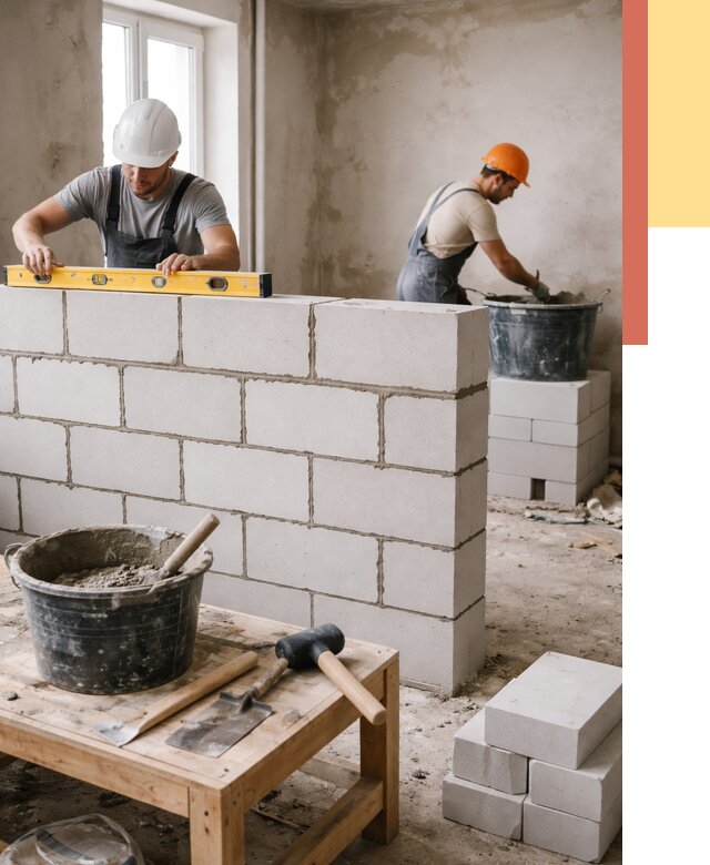 Кладка перегородок из газобетона в Якутске от 3333 руб. под ключ | ОТДЕЛОЧНИК-Ктс