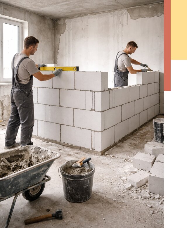 Кладка перегородок из ПГП в Якутске от 2604 руб./м2 — монтаж и возведение под ключ | ОТДЕЛОЧНИК-Ктс