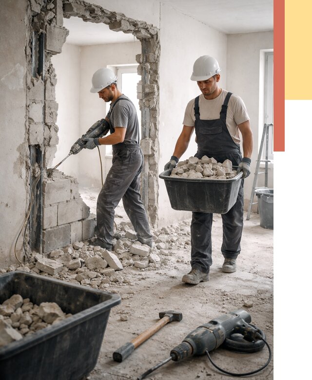 Демонтаж блоковых перегородок в Якутске от 3906 руб. — быстро и недорого | ОТДЕЛОЧНИК-Ктс