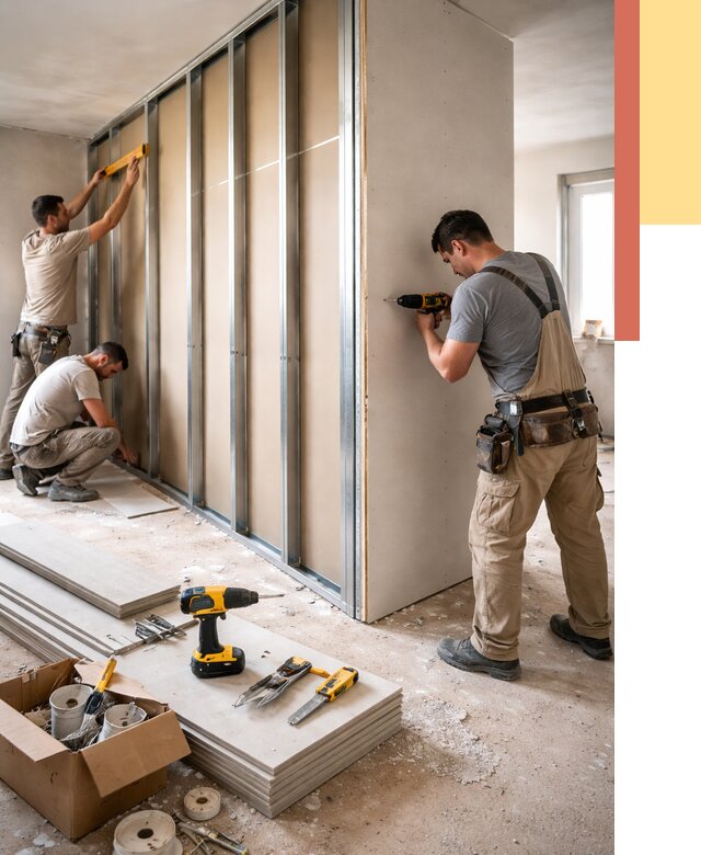 Монтаж однослойной перегородки из гипсокартона в Якутске от 677 руб. | ОТДЕЛОЧНИК-Ктс