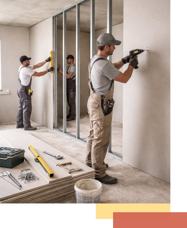 Однослойная перегородка из гипсокартона в Якутске под ключ, монтаж и отделка