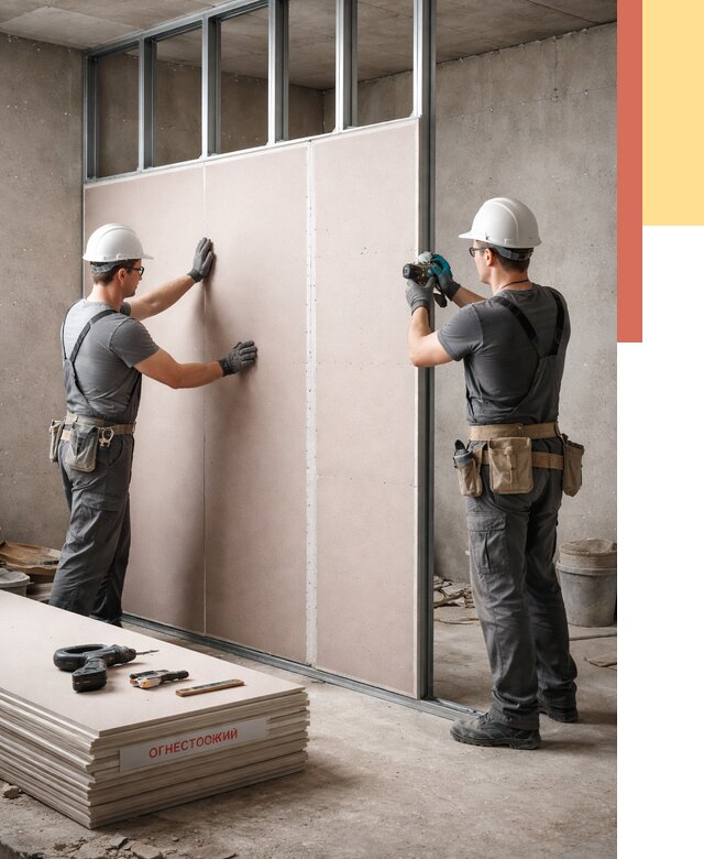 Перегородка из огнестойкого гипсокартона в Якутске от 1927 руб. под ключ | ОТДЕЛОЧНИК-Ктс
