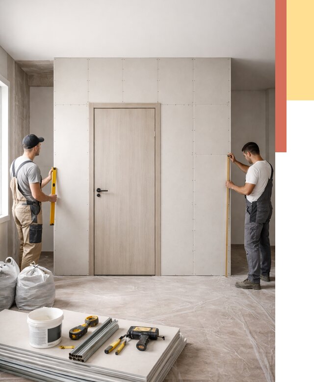 Перегородка из гипсокартона с дверью в Якутске от 4687 руб. под ключ | ОТДЕЛОЧНИК-Ктс