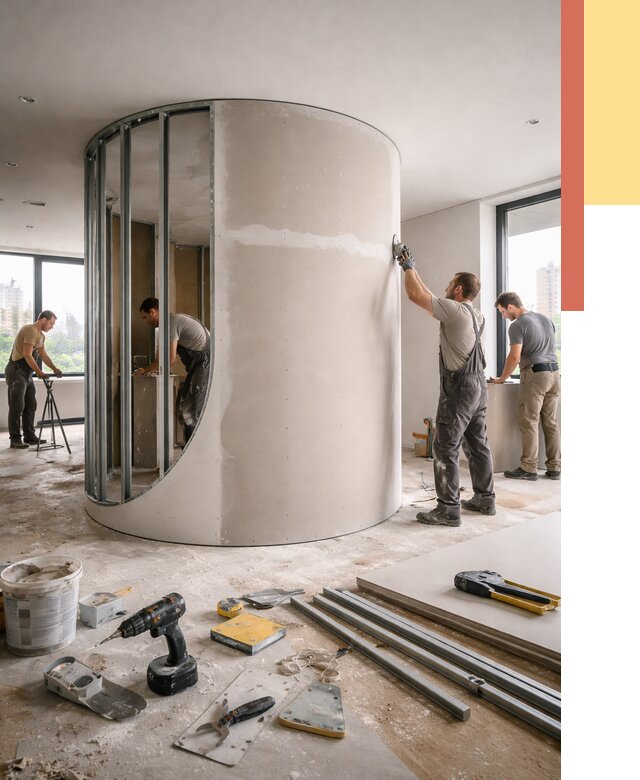 Радиусная перегородка из гипсокартона в Якутске от 3020 руб. под ключ | ОТДЕЛОЧНИК-Ктс