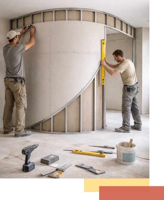 Радиусная перегородка из гипсокартона в Якутске под ключ