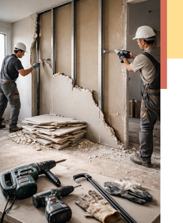 Демонтаж перегородки из гипсокартона в Якутске от 1250 руб. быстро и недорого | ОТДЕЛОЧНИК-Ктс