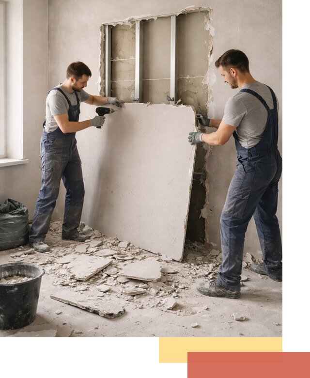 Демонтаж перегородки из гипсокартона в Якутске быстрый и аккуратный