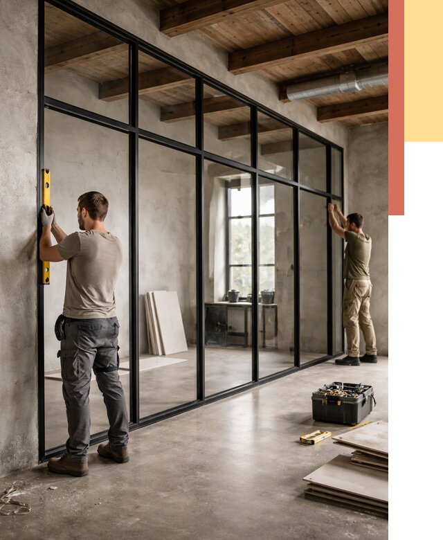 Стеклянные перегородки лофт в Якутске от 10936 руб. под ключ | ОТДЕЛОЧНИК-Ктс