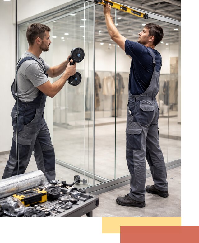 Стеклянные перегородки для магазинов в Якутске — монтаж и установка