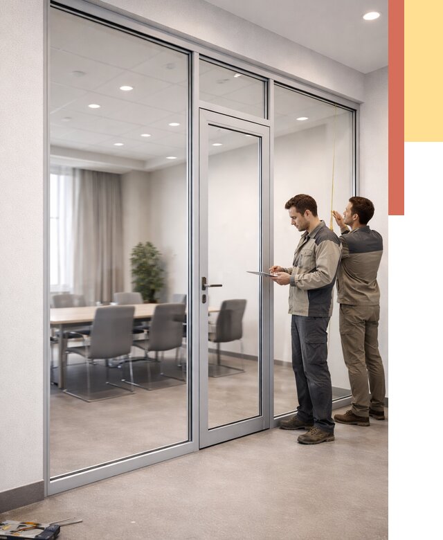 Установка и монтаж алюминиевых перегородок со стеклом в Якутске от 8540 руб. | ОТДЕЛОЧНИК-Ктс