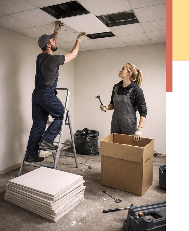 Демонтаж потолочной плитки в Якутске от 4687 руб. быстро и недорого | ОТДЕЛОЧНИК-Ктс