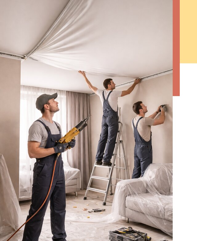 Установка натяжного потолка в Якутске от 4687 руб. | Быстро и недорого — ОТДЕЛОЧНИК-Ктс