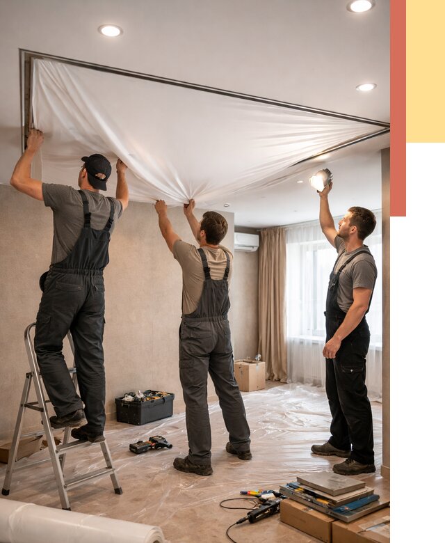 Монтаж ПВХ натяжного потолка в Якутске от 3645 руб. под ключ | ОТДЕЛОЧНИК-Ктс