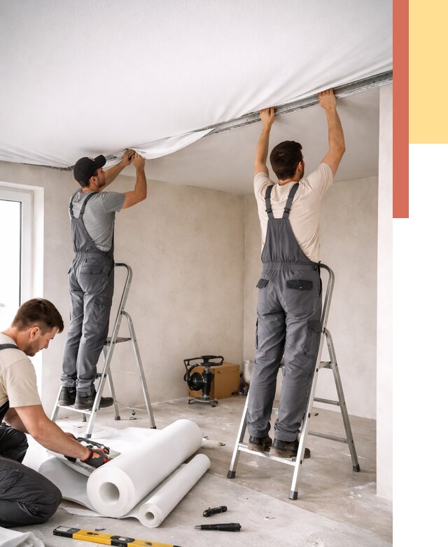 Монтаж тканевого натяжного потолка в Якутске от 3645 руб. под ключ | ОТДЕЛОЧНИК-Ктс