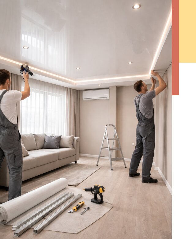 Монтаж глянцевого натяжного потолка в Якутске от 781 руб. под ключ | ОТДЕЛОЧНИК-Ктс