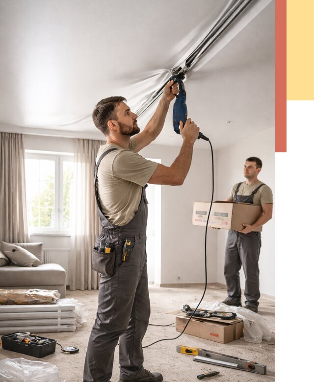 Монтаж сатинового натяжного потолка в Якутске от 3645 руб. | Быстро, недорого — ОТДЕЛОЧНИК-Ктс