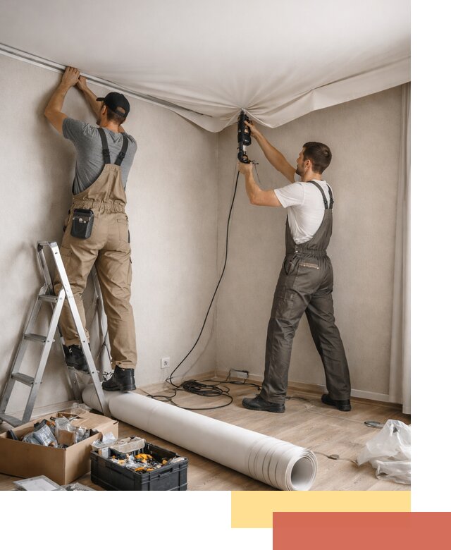 Монтаж цветного натяжного потолка в Якутске за один день