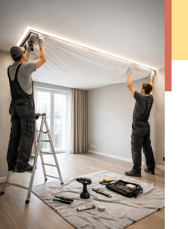 Монтаж парящего натяжного потолка в Якутске от 4687 руб. быстро и недорого | ОТДЕЛОЧНИК-Ктс