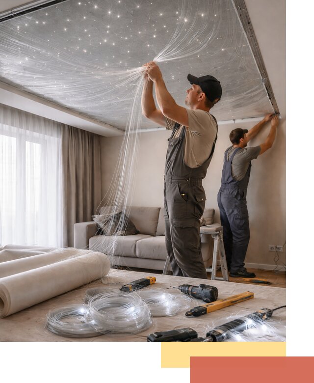 Монтаж натяжного потолка «Звездное небо» в Якутске