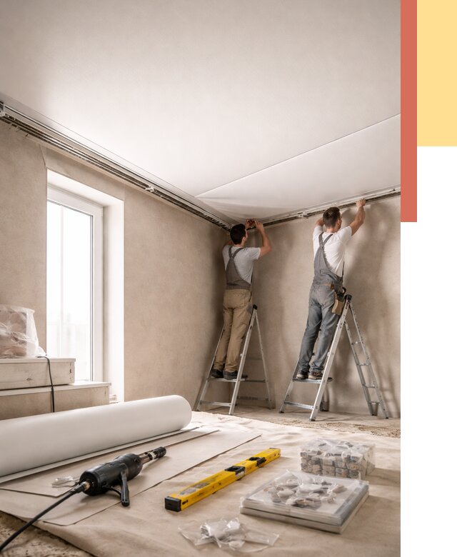 Монтаж натяжного потолка в спальне в Якутске от 3958 руб. под ключ | ОТДЕЛОЧНИК-Ктс