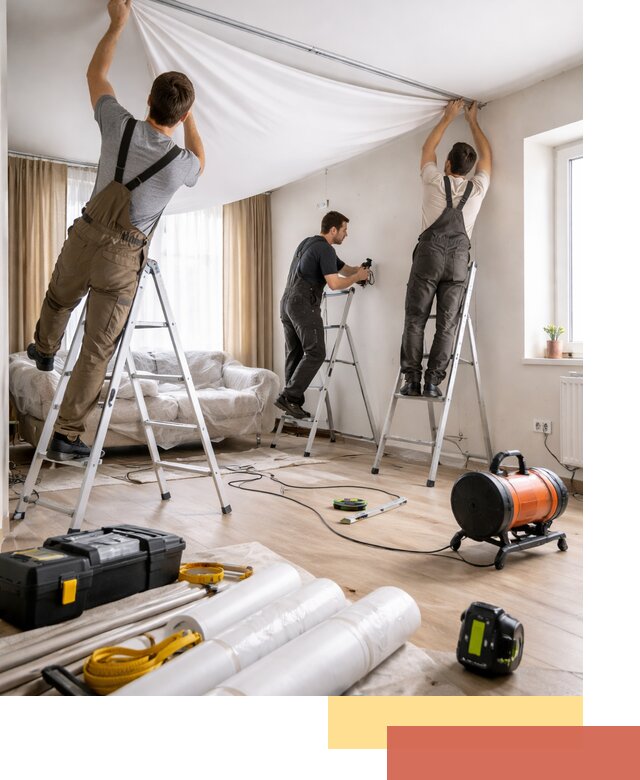 Монтаж натяжного потолка в гостиной в Якутске