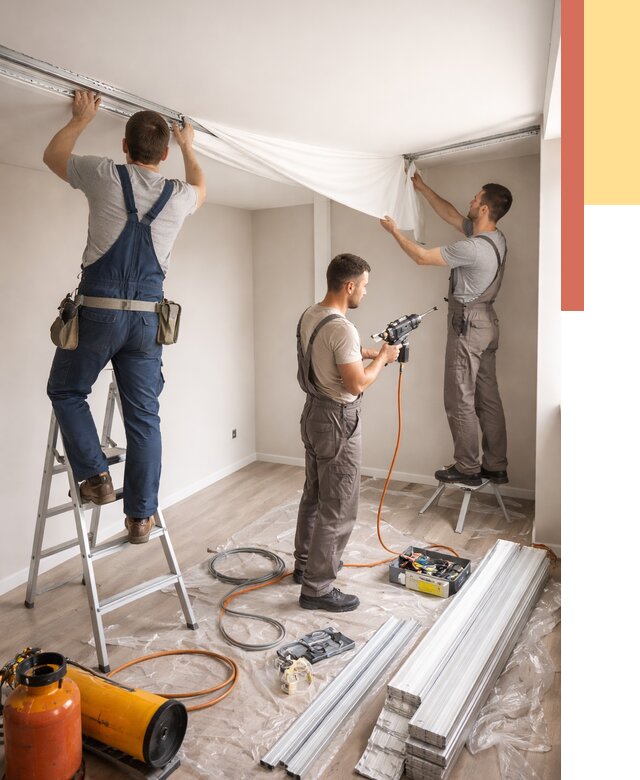 Монтаж натяжного потолка в студии в Якутске от 5728 руб. — быстро и недорого | ОТДЕЛОЧНИК-Ктс