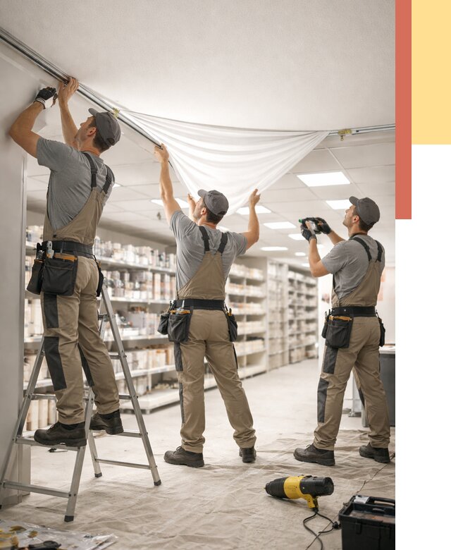 Монтаж натяжного потолка в магазине в Якутске от 4687 руб. быстро и недорого | ОТДЕЛОЧНИК-Ктс