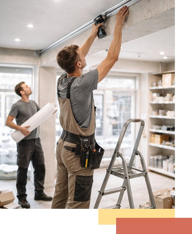 Монтаж натяжных потолков в магазине в Якутске