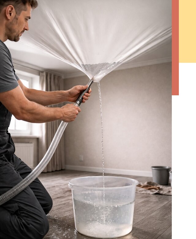 Слив воды с натяжного потолка в Якутске от 2604 руб. быстро и недорого | ОТДЕЛОЧНИК-Ктс