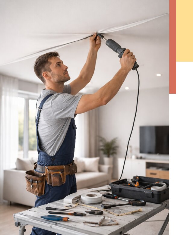 Ремонт натяжных потолков в Якутске от 9894 руб. под ключ — ОТДЕЛОЧНИК-Ктс