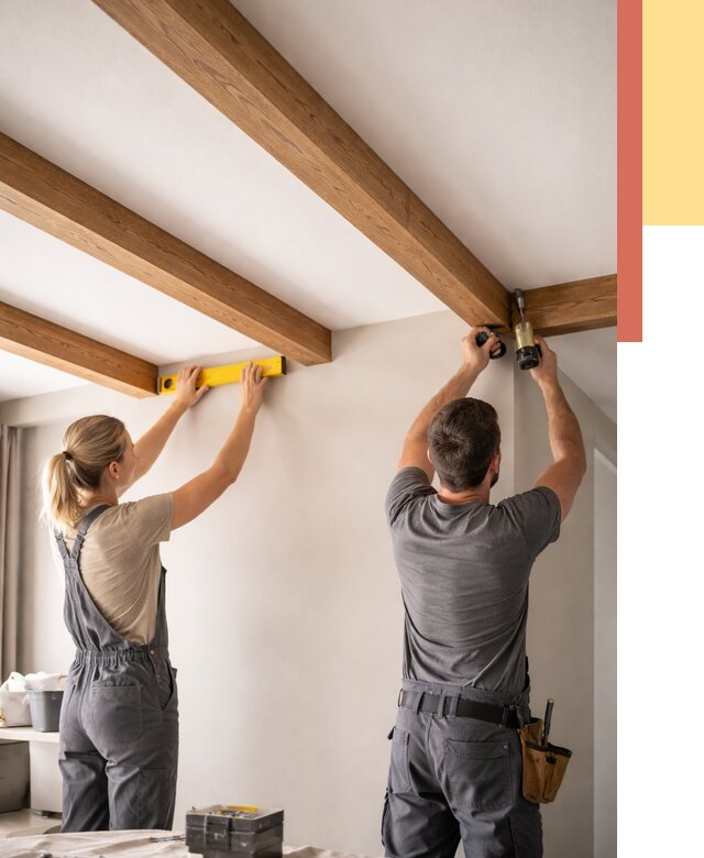 Монтаж декоративных балок на потолок в Якутске от 4374 руб. — ОТДЕЛОЧНИК-Ктс